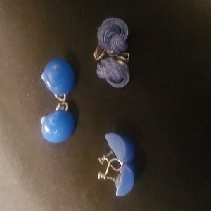3 Pairs Vintage Blue Clip On Earrings